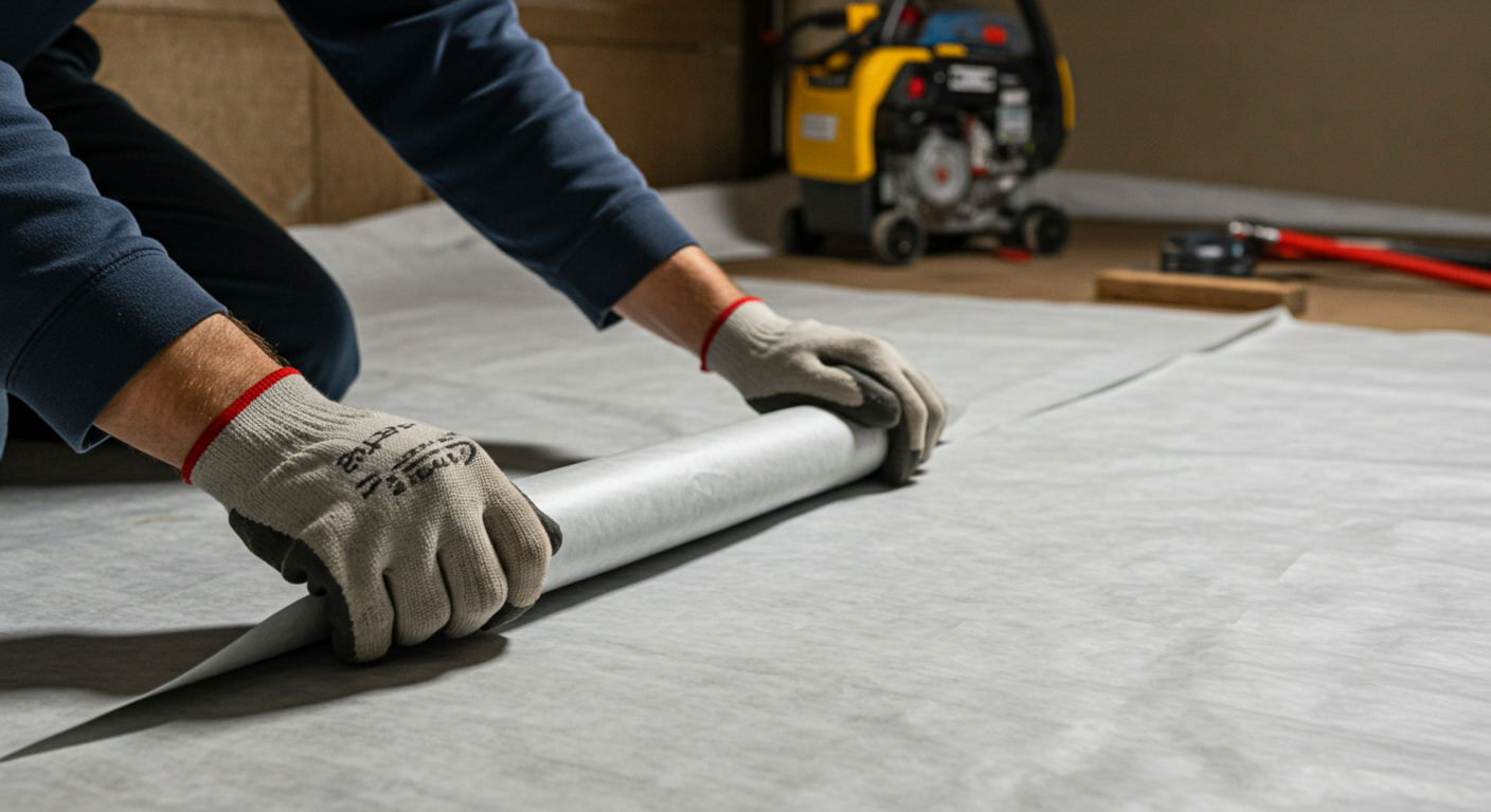 Technician Installing Moisture Barrier